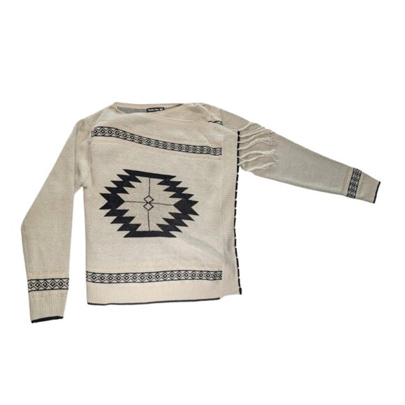 Double Zero Open Front Drape Cardigan Sweater Tan Black Gold Aztec Tribal*SZ M - Picture 12 of 12